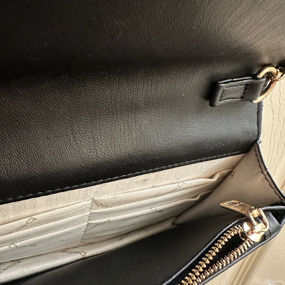 Bebe Quilted Black Crossbody Bag with Gold Accents - Picture 3 of 4